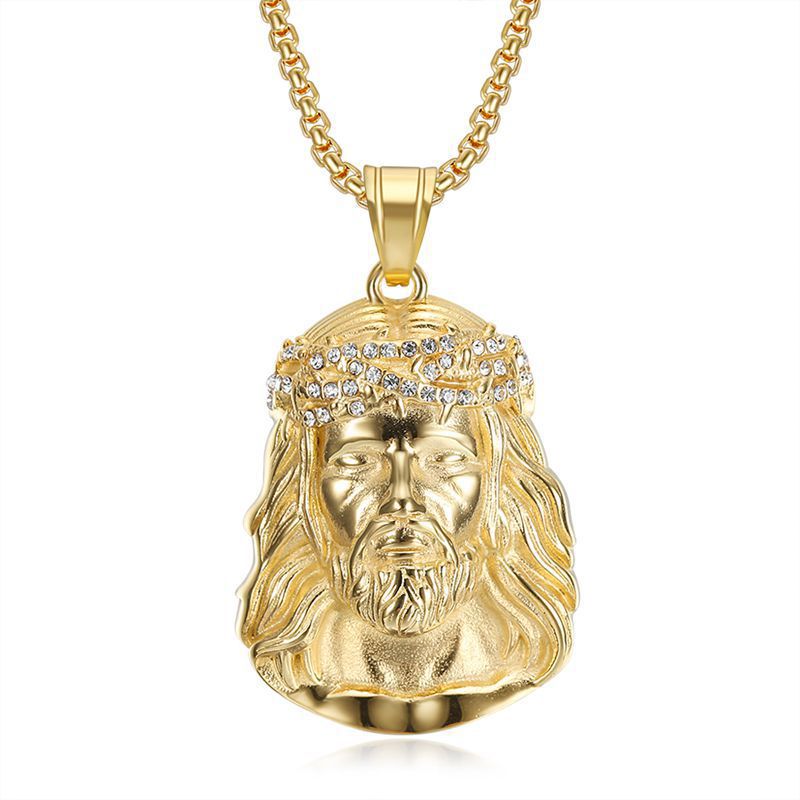 Anhänger Halsketten Hip Hop Strass Gepflastert Iced Out Gold Farbe Edelstahl JESUS PIECE Anhänger Halskette Für Männer Rapper Schmuck