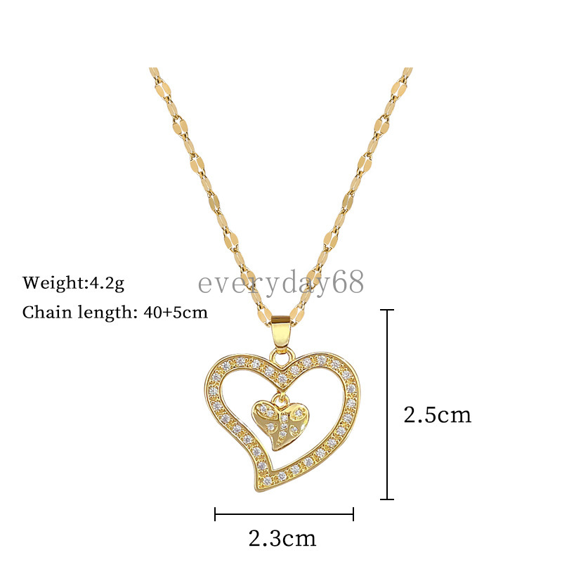 Trendy Doppel Layered CZ Herz Anhänger Halskette für Frauen Edelstahl Dünne Kette Colliers Mädchen Party Kragen Schmuck Geschenk