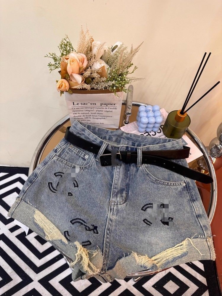 Damen-Denim-Jeans mit hoher Taille, Stickerei, zerrissene Shorts, Übergröße XSSMLXL