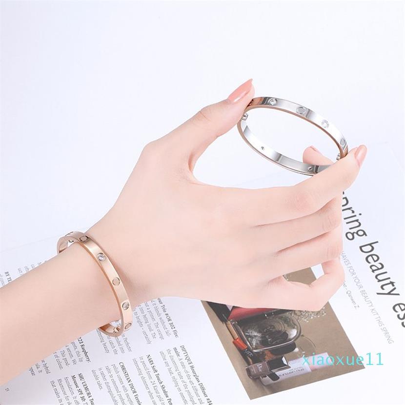 Klassisches Design Gold Silber Rose Farben Armbänder Titan Stahl Diamant Armband für Damen Herren LOVE Armreif mit Scre280Q