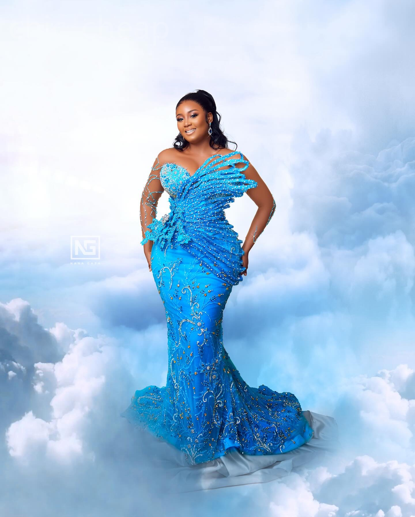 2024 ASO EBI BLUE MERMAID PROM DRESS 스팽글 파란색 크리스탈 저녁 공식 파티 두 번째 리셉션 생일 약혼 가운 드레스 로브 드 SOIREE ZJJ59