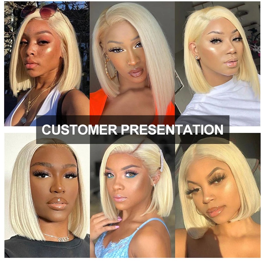 Short Bob Wig 613 Honey Blonde Color Brazilian Straight Bob Wig T Part Lace Front Human Hair Wig 13x4Lace Frontal Wigs for Women