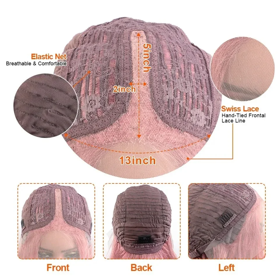 Розовый парик Боб, шелковистый прямой парик из натуральных волос на кружеве спереди для женщин, короткий боб, прозрачный парик 13x6x1, отбеленные узлы, предварительно выщипанные