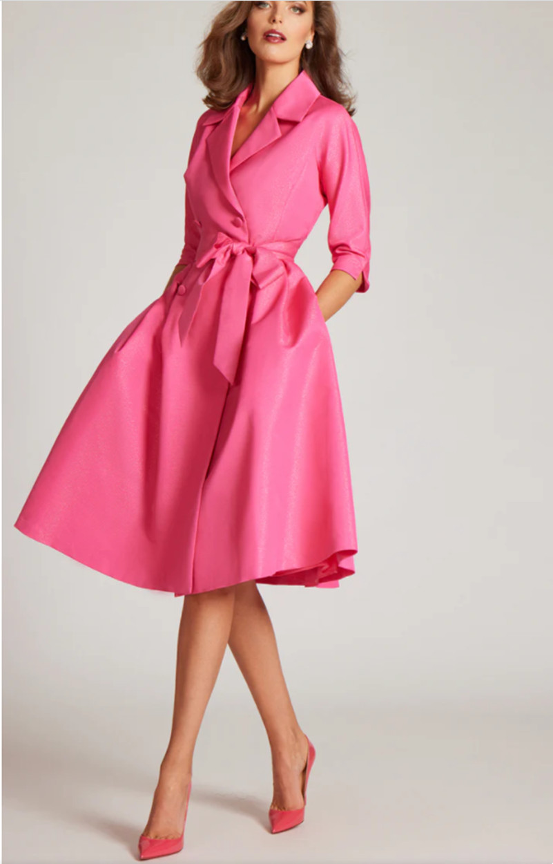 Vintage Short Pink Taffeta V-Neck Mother of the Bride Dresses With Bow/Pockets A-Line Pleated Knee Length Mom of The Groom Dress Godmother Dress for Women