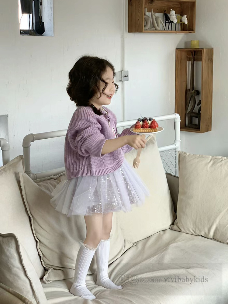 Sweet Girls Sweater Sweater Cardigan 2024 SPRING KIDS BOTTORDING SHIRT الأطفال الترتر الدانتيل TULLE TULLE SKIRT Z6832