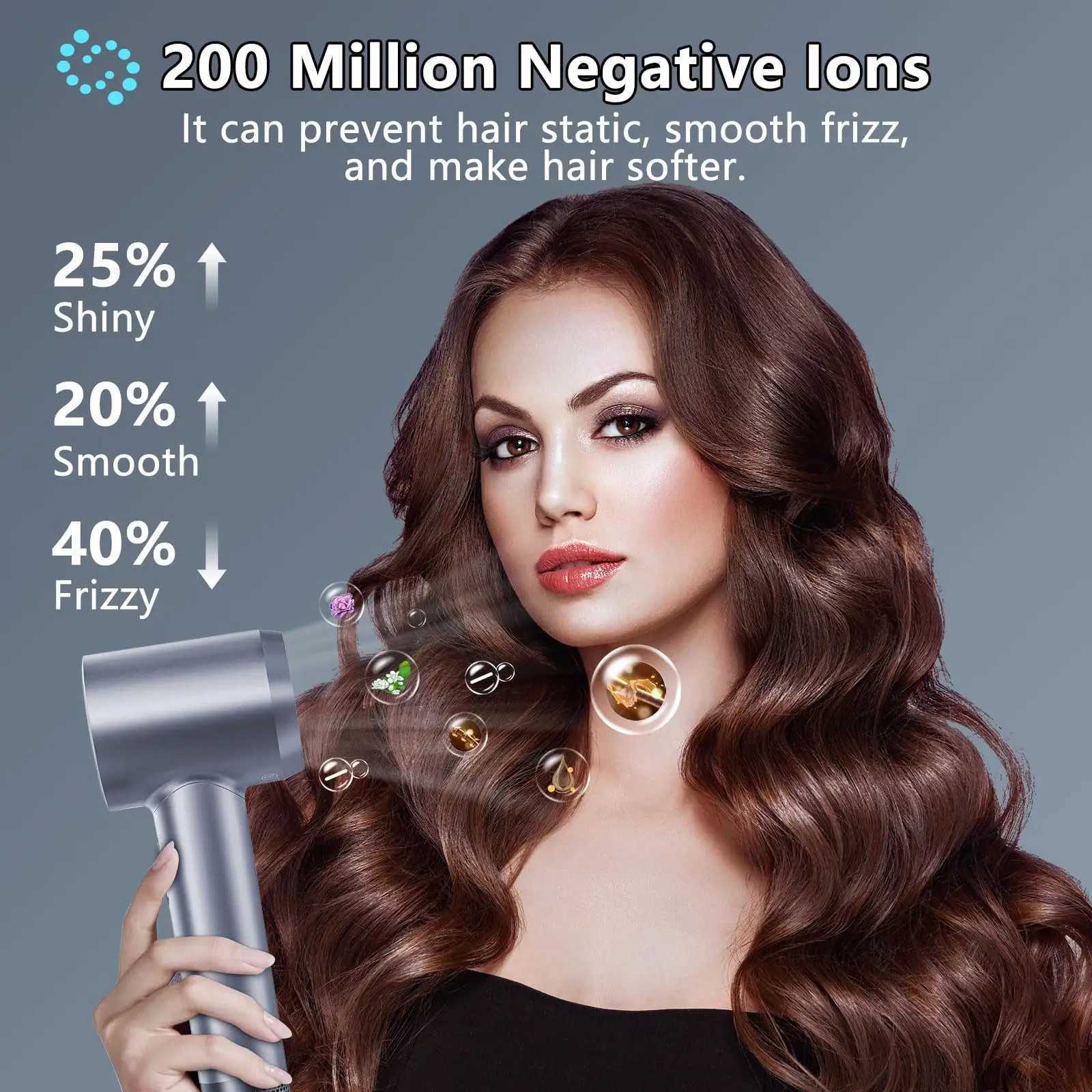 Hair Dryers YAWEEN Negative Ion 110000RPM High-Speed Hair Dryer Professional Hair Dryer Low Noise LED Light Temperature Display Fast Drying