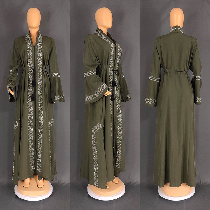 Robe musulmane, robe arabe, vêtements surdimensionnés transfrontaliers européens et américains pour femmes, robe trompette à manches longues