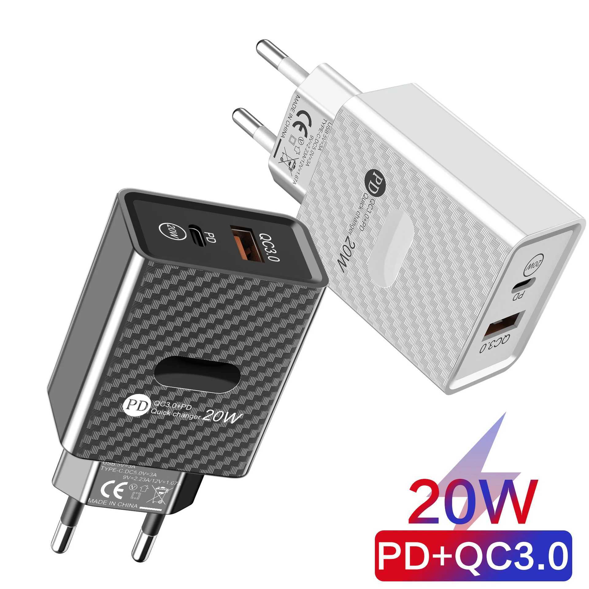 Зарядные устройства для сотовых телефонов 20 Вт PD USB C Зарядное устройство Настенное зарядное устройство Quick Charge 3,0 4,0 2-портовый адаптер для зарядного устройства X 13 Pro 12 QC3.0 Зарядные устройства для мобильных телефонов
