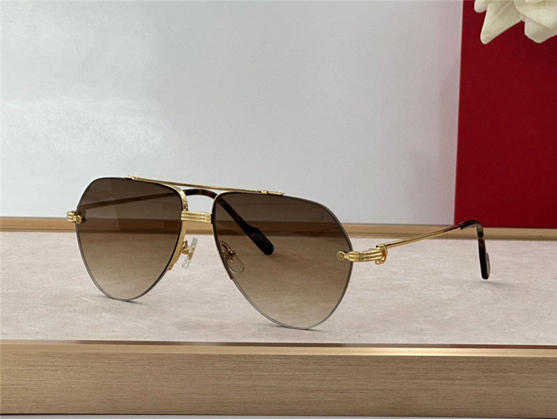 New fashion design classic shape pilot sunglasses 0427S exquisite K gold frame rimless lens simple and popular style versatile UV400 protective glasses