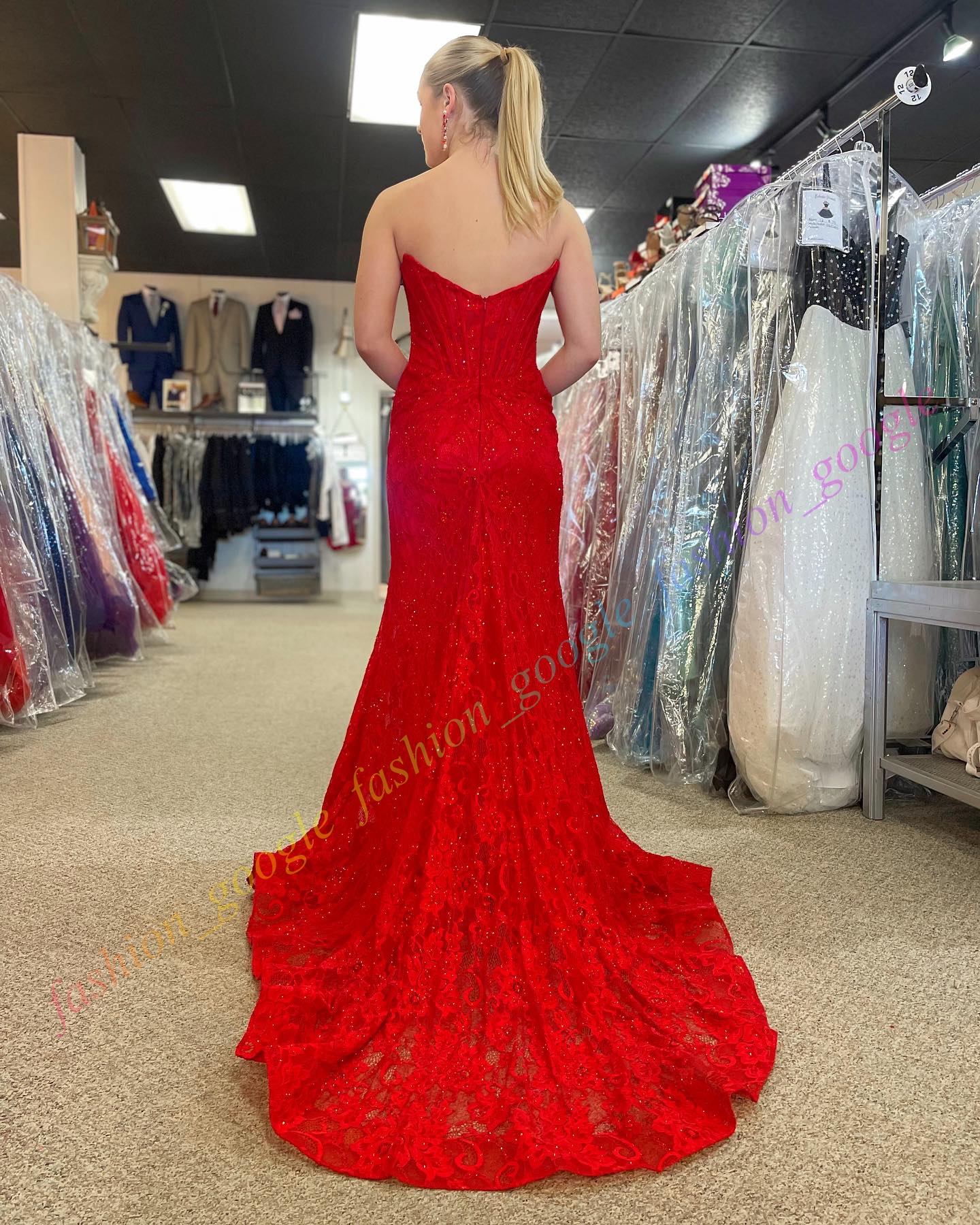 Robe de soirée ajustée en dentelle avec fente élégante longue robe de soirée invité de mariage hiver événement formel soirée de bal occasion spéciale gala concours de beauté sans bretelles corsage corset