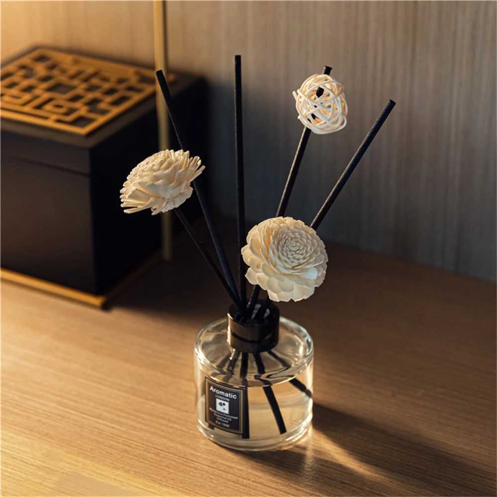 Fragrance 120ml Glass Reed Diffuser Set with Flower Rattan Sticks Aromatherapy Fragrance Set for Home Bedroom Bathroom Office DecorL231115