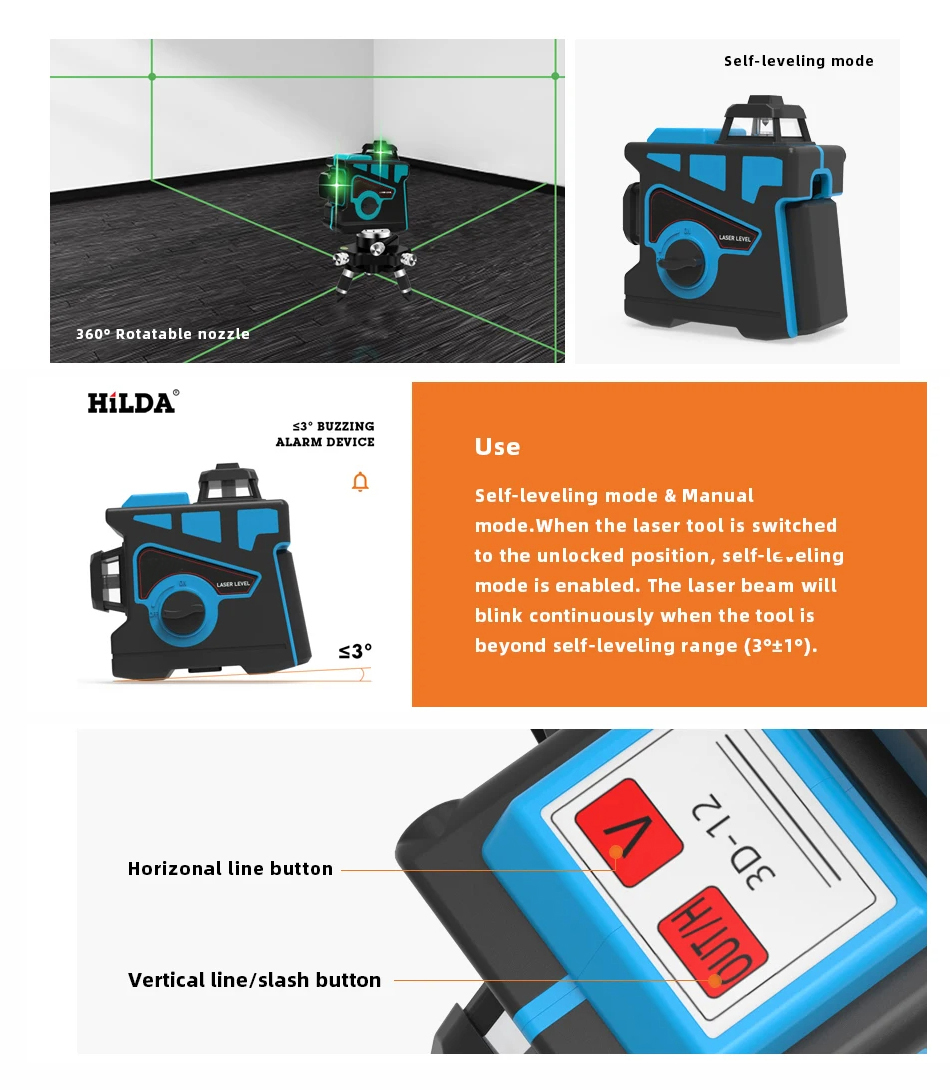 Mini nível de laser 12 linhas nível 3d autonivelante 360 cruz horizontal e vertical super poderoso nível de laser verde