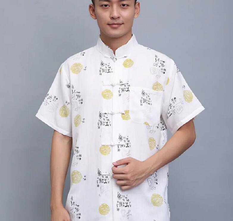 Chinese Traditional High Quality Cotton Linen Men Kung Fu Shirt Tang Suit Hanfu Clothing Casual Short Sleeve Jacket Coats