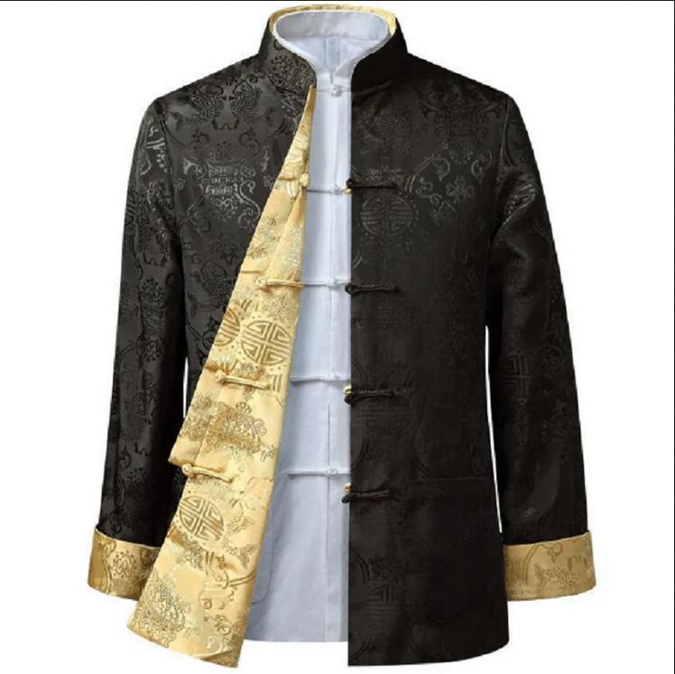 Offre spéciale hommes Style chinois Satin soie Tang costume veste Double face à manches longues Kung Fu manteau Hanfu vêtements vestes taille S-3XL