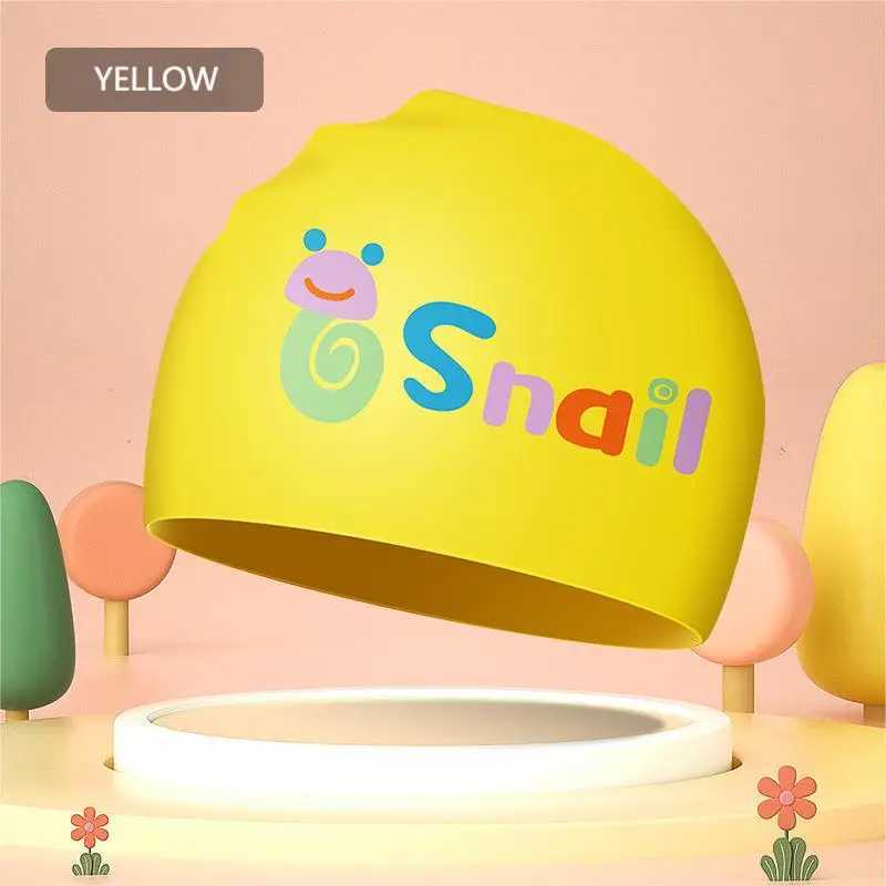 Swimming Caps 2023 Children's Silicone Swimming Cap Boys and Girls Waterproof Long Hair Ear Muff Cute Cartoon Swimming Cap YQ240119