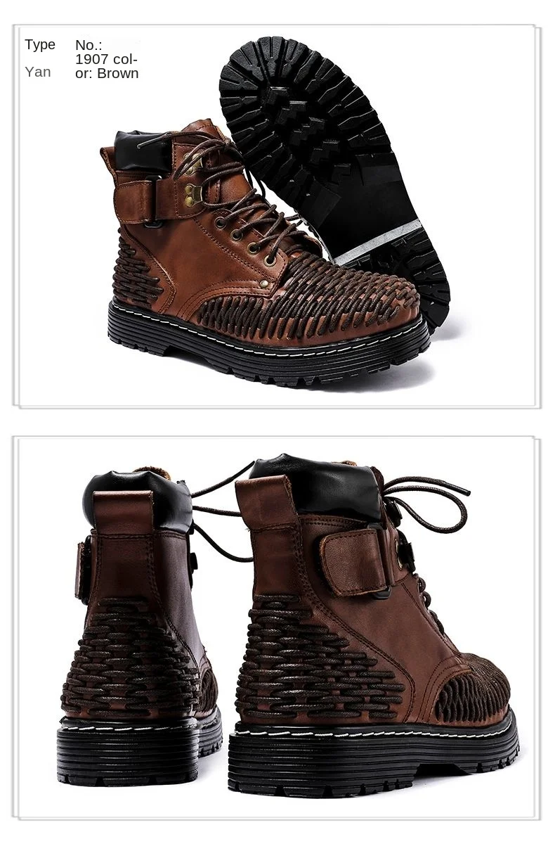 Men's Motorcycle Boots Gothic Ankle Boots Genuine Leather Vintage Style Punk Outdoor Boots P25D50