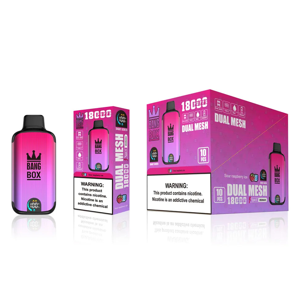 Original Bang 18000 E Cigarros Kit Bang King Box 18K Puffs Descartáveis Vape Pen Malha Bobina Recarregável 850mAh Bateria Vapers 0% 2% 3% 5% 12 Cores Vaporizadores DUAL MALHA