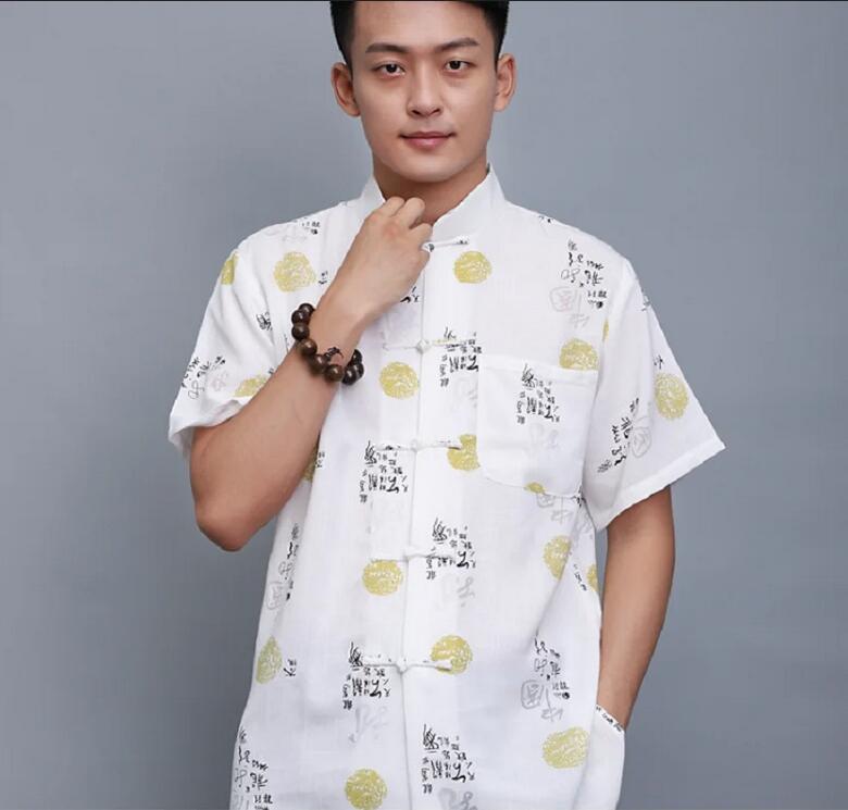 Chinese Traditional High Quality Cotton Linen Men Kung Fu Shirt Tang Suit Hanfu Clothing Casual Short Sleeve Jacket Coats