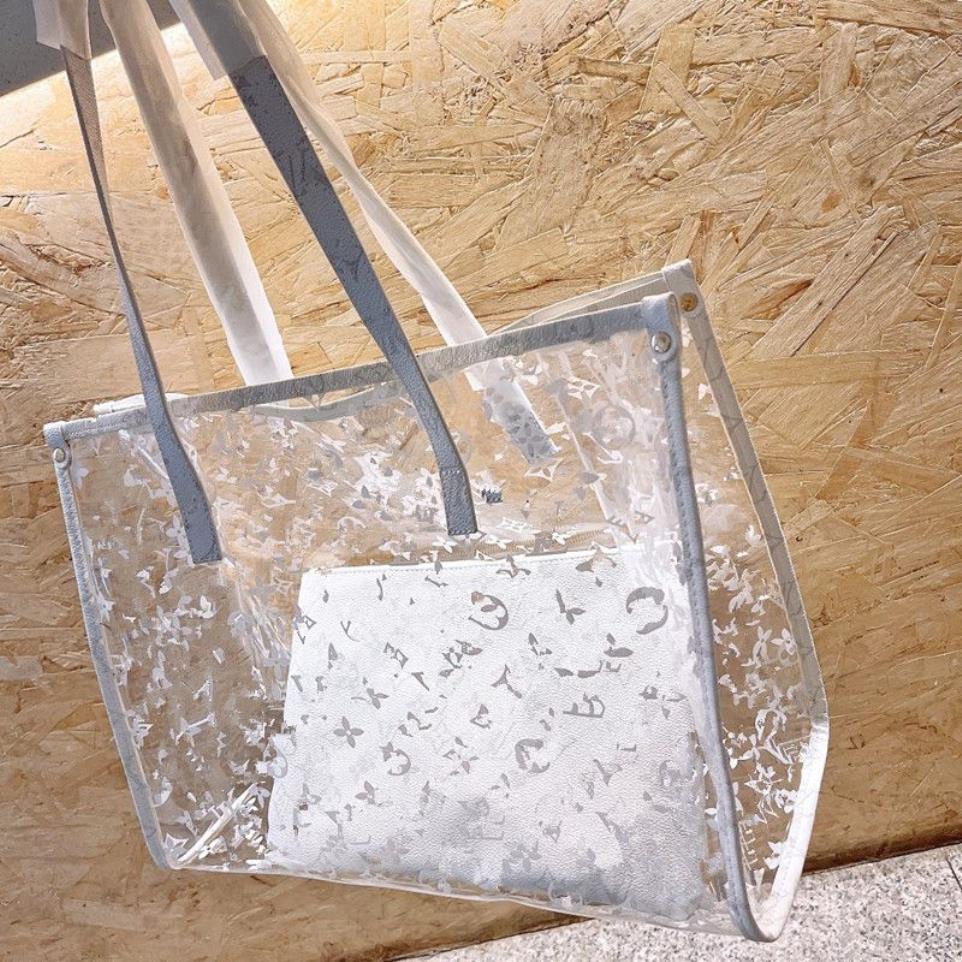 Grande capacité sac fourre-tout de haute qualité mode classique sac à provisions transparent femme plage gelée sac à bandoulière deux pièces voyage ess262t