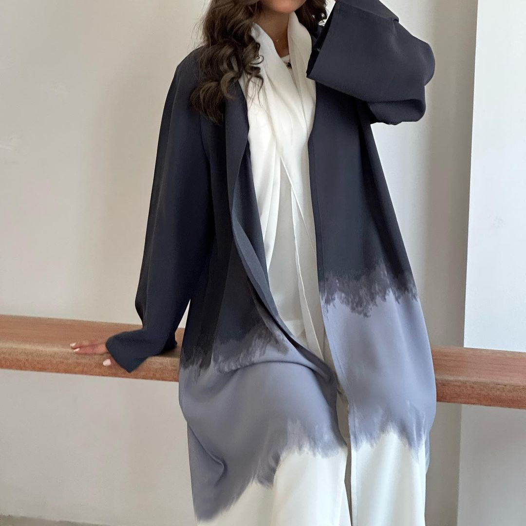 Muslim Clothing Fashion Tie-dye Cloak Cardigan Dreses Abaya 2024 New Arrivals Long Sleeves Modest Dubai Casual Robe with Inner White Dress