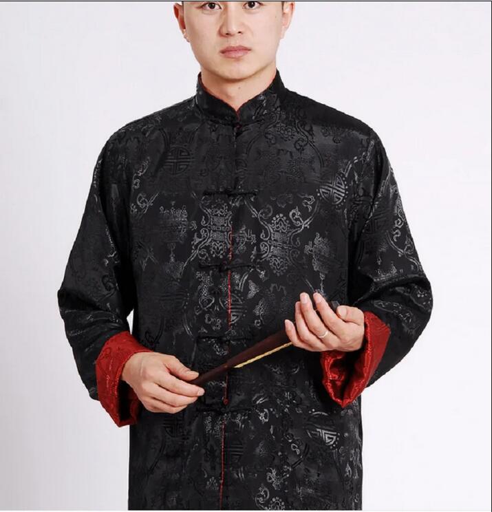 Offre spéciale hommes Style chinois Satin soie Tang costume veste Double face à manches longues Kung Fu manteau Hanfu vêtements vestes taille S-3XL