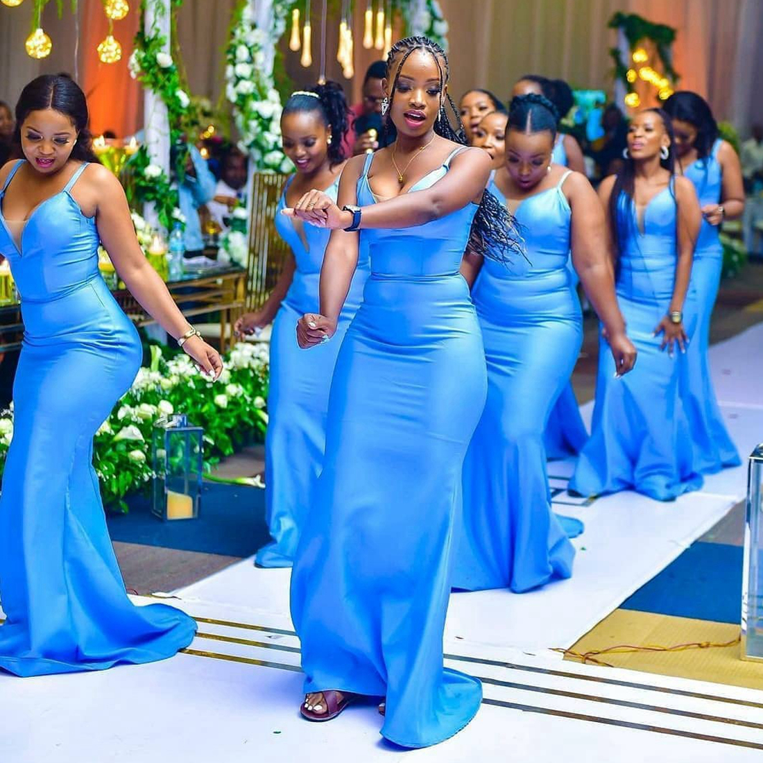 African Blue Junior Bridesmaid Dresses Mermaid Spaghetti Straps Beaded Lace Long Bridesmaid Dress For Girls for Black Women Wedding Guest Wear in Wedding NR015