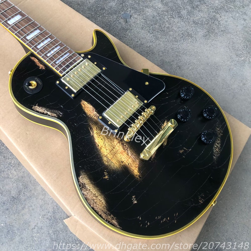 Clássico loja personalizada Murphy lab R8 Heavy relic preto LP guitarra elétrica, guitarra relíquia artesanal, serviço personalizado está disponível