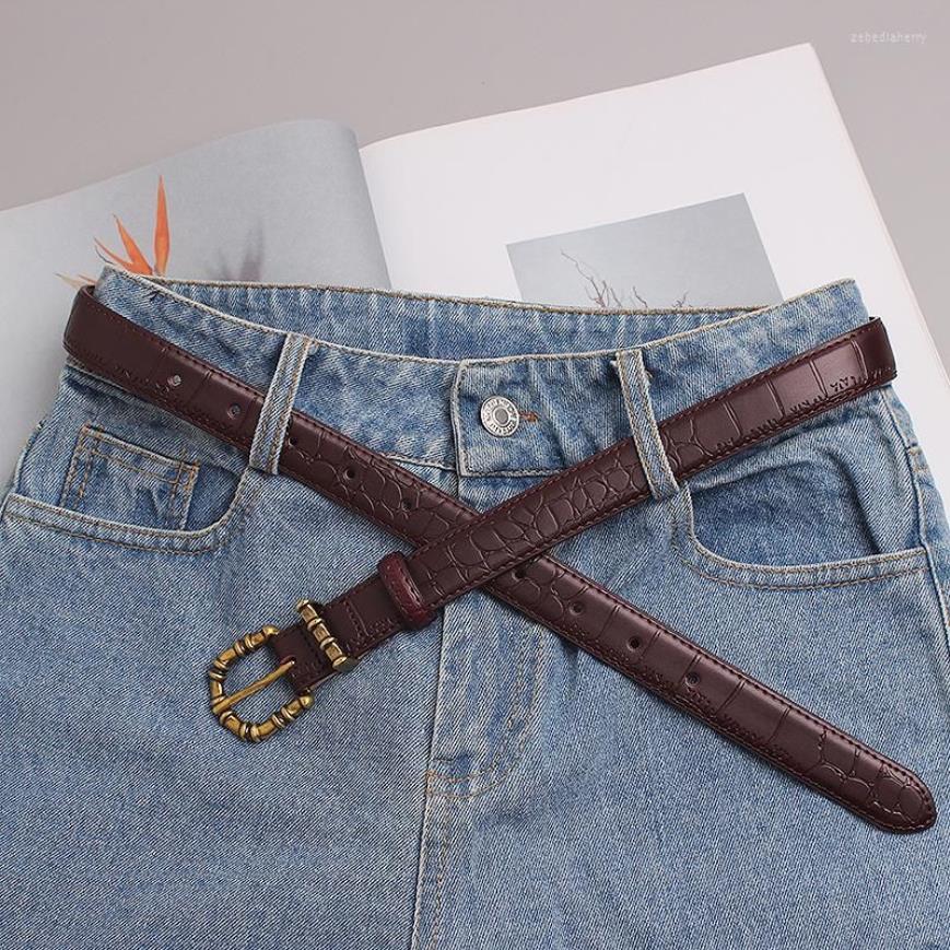 Belts Vintage Bamboo Pattern Metal Pin Buckle Waist Belt Cowhide Waistband Women 2022 Luxury Genuine Leather Casual Jean Ceinture254x