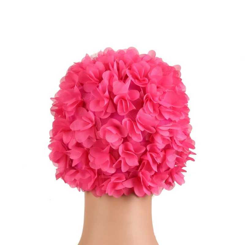 CAPS Professional Swimming Women Flowers Floral Elastic Swim Cap Long Hair Padding Bathing Hat Sportswear YQ240119