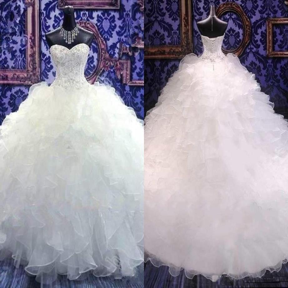 2018 Luxe Chérie Bretelles Robe De Bal Robes De Mariée Broderie Robes De Mariée Princesse Corset Organza Volants Plus La Taille Weddi249W