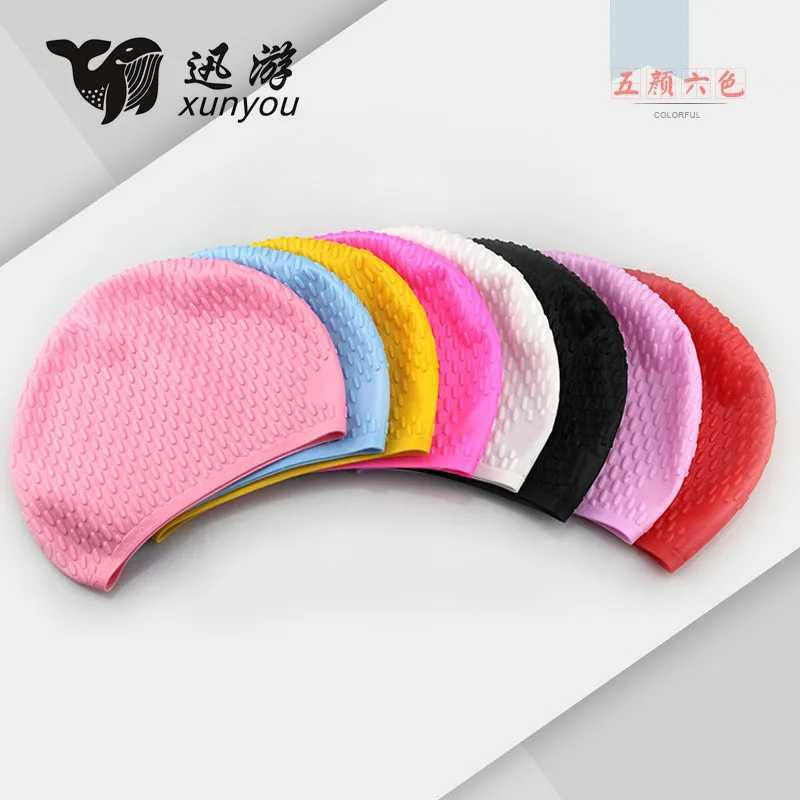 Swimming Caps XUNYOU Silicone Swimming Cap Plus Size Child Swimming Hat High Elastic Ear Protection Long Hair Sports Ultrathin Caps Wholesale YQ240119