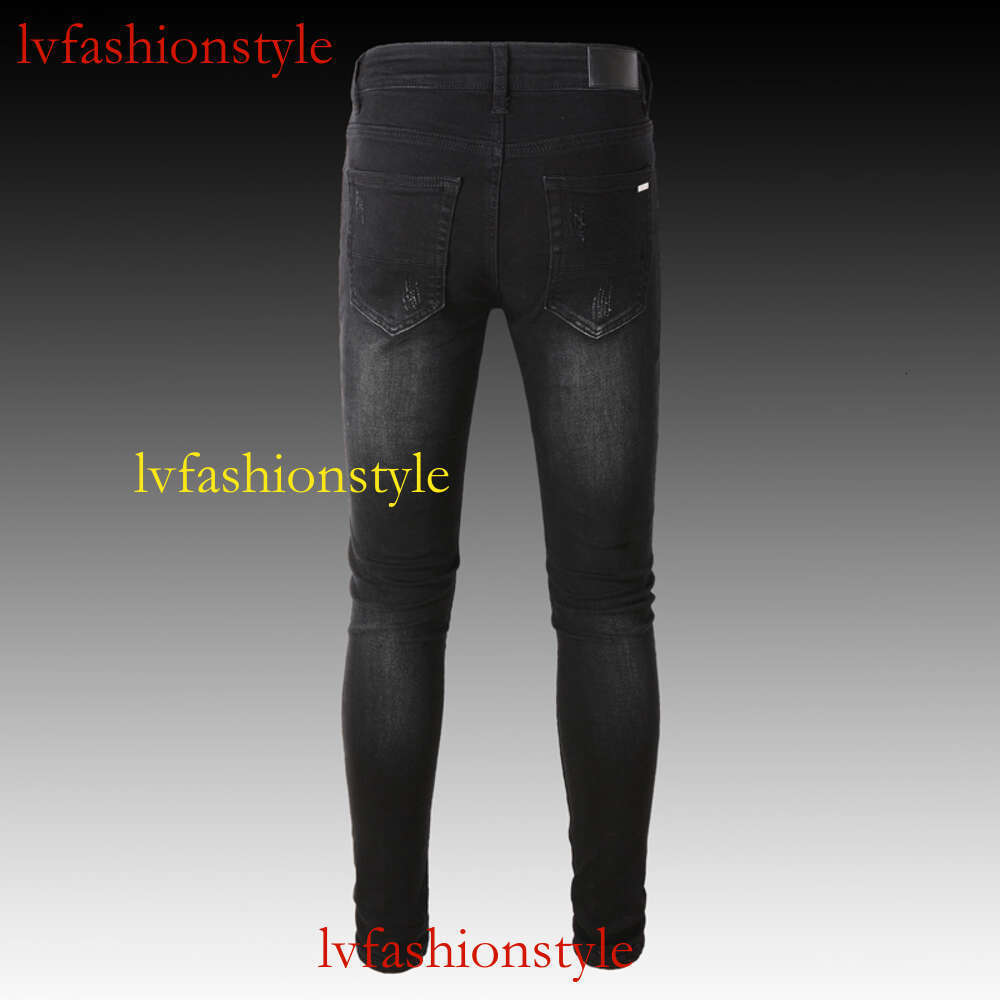 Foreign Trade Fashion High Street Neue trendige Marke Black Angel Logo mit Löchern bedruckt, elastische Slim-Fit-Jeans für Männer JEANS555