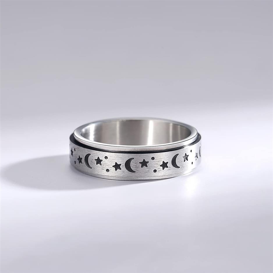 Anéis giratórios de aço inoxidável de 6mm, lua, estrela, anel para mulheres, alívio do estresse, anéis de ansiedade, noivado, casamento, promessa band335g