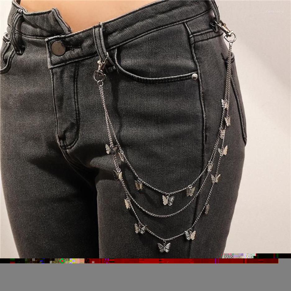 Cintos chique borboleta multinível baixa corrente de metal cintura chaveiro moda corrente lateral acessórios jóias para jeans217s