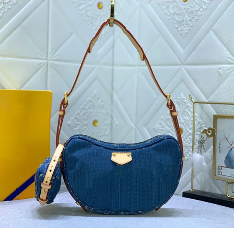 Denim Tote Bag Carryall Mm Shoulder Bag Medium Handbag Top Quality Canvas Leather Fashion Designer Shopping Bag Mini Moon Purse Hills 10A Clutch Wallet