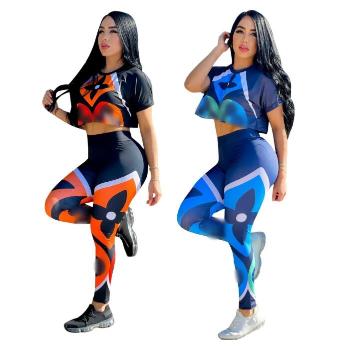 Survêtements pour femmes tout nouveau ensemble deux pièces haut + pantalon de jogging costumes imprimés lettre V sport sexy sweat-shirt court vêtements de marque