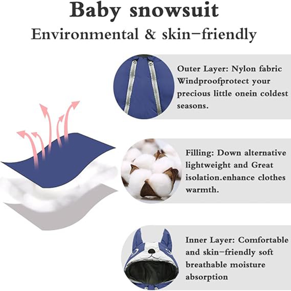 Macacão infantil para bebês, meninos e meninas, roupa de neve de inverno, casaco grosso, capuz quente, desenho animado, macacão de neve