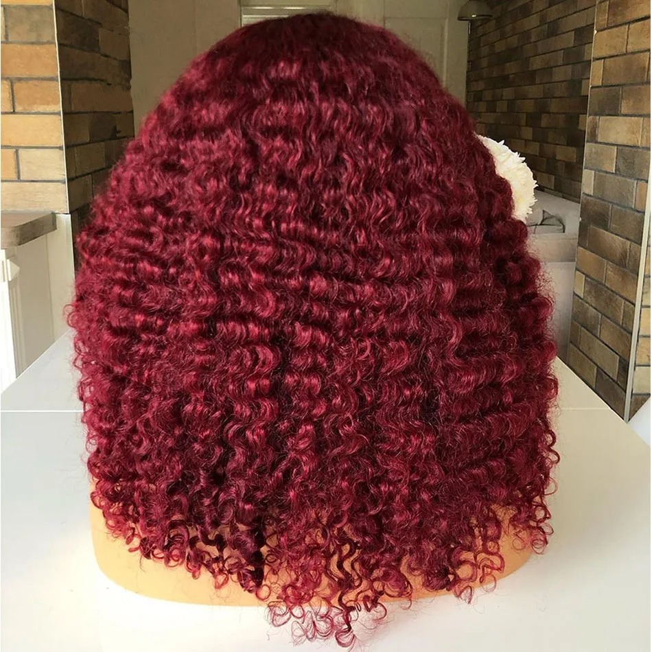 99J Burgundy Short Curly Bob Wig 13x4 Lace Frontal Rigs for Women Human Hair with Baby Hair Transplent Lace Water Bob Red Red