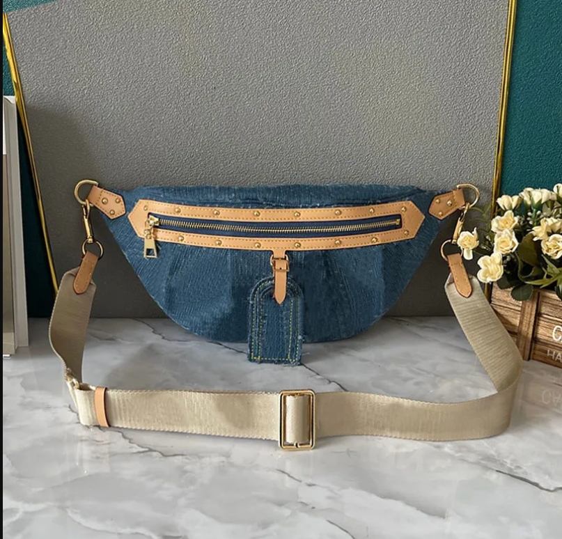 Denim Tote Bag Carryall Mm Shoulder Bag Medium Handbag Top Quality Canvas Leather Fashion Designer Shopping Bag Mini Moon Purse Hills 10A Clutch Wallet