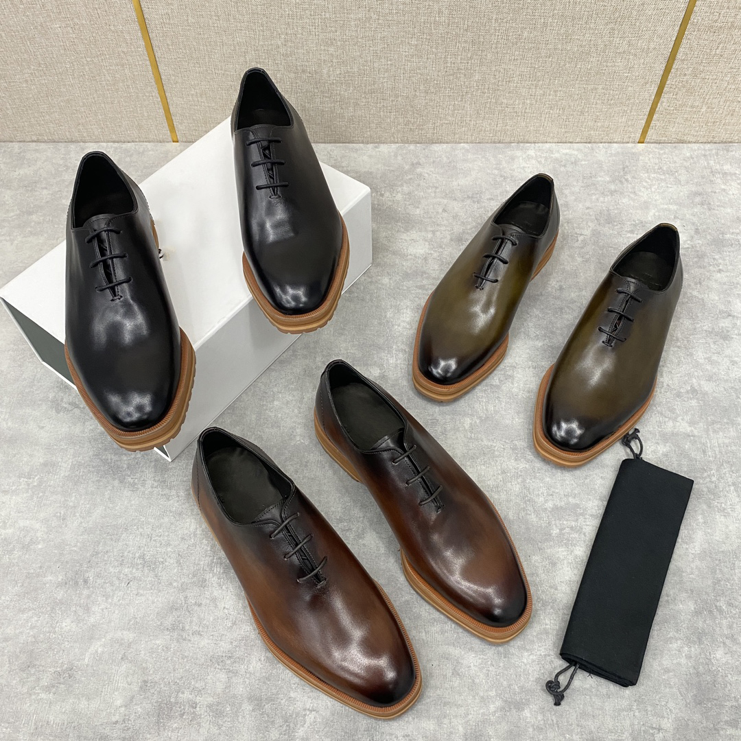 Chaussures en cuir d'affaires pour hommes de créateurs de mode de luxe, lanières en cuir, chaussures Oxford sculptées à la main, chaussures de mariage vert olive coupe basse 5-10