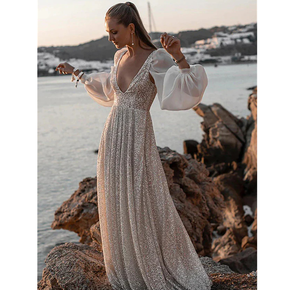 2024 Long Sleeves Pleats Prom Dresses Sexy Slit Side Backless Beaded Chiffon Evening Gowns Women Formal Dress Plus Size YD