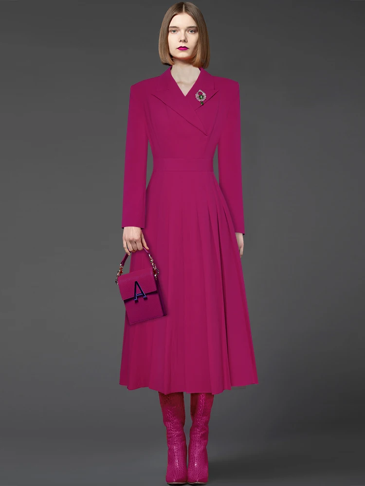 Kate Middleton Princess Runway Spring Autumn Ladies New High Quality Vintage Party Purple Vintage Elegant Long Sleeve Midi Dress