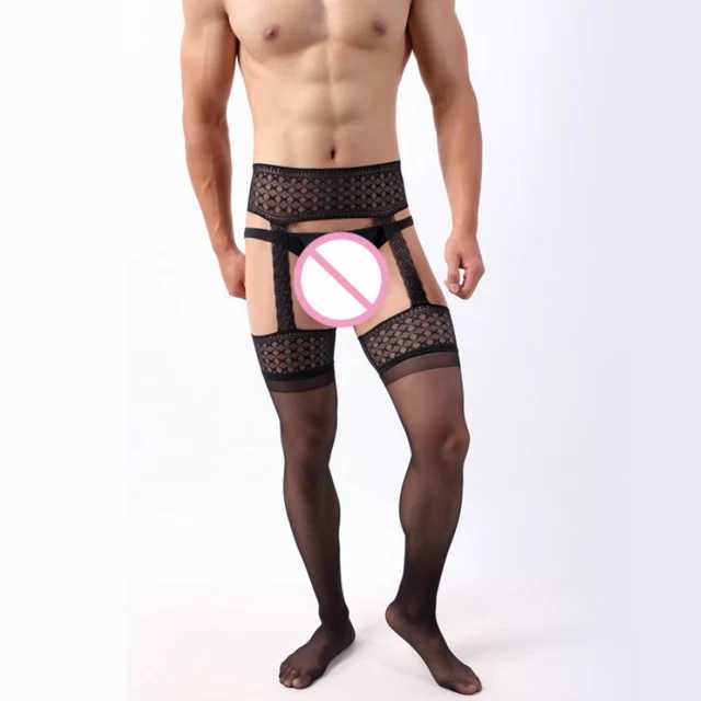 Socks Hosiery Men 's Sexy Stocking Male Lace Stockings Open File Diaodai Men pantyhose YQ240122