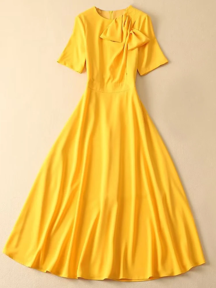 Kate Middleton Princess Designer Fashion High Quality Spring Summer New Women Yellow Elegant Slim Unique Party Casual Midi Dress