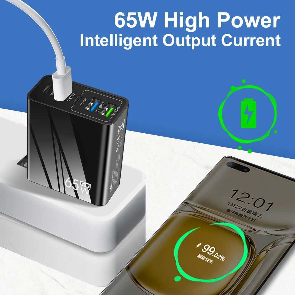 Cell Phone Chargers 65W USB Charger Quick Charge 3.0 5 ports Type C PD Fast Charging Mobile Phone Adapter For Samsung 14 Wall Charger