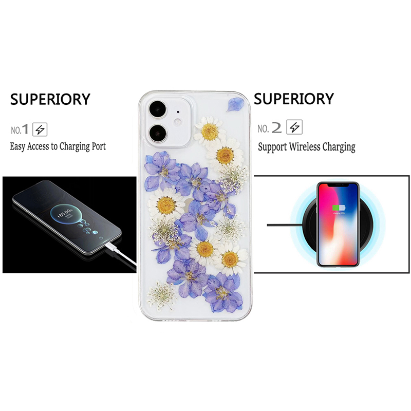 CASEiST Luxus gepresste getrocknete echte Blumen ewige Blumenästhetik Gänseblümchen Glitzer Goldfolie Damen Schutzhülle für iPhone 15 14 13 12 11 Pro Max XS Plus