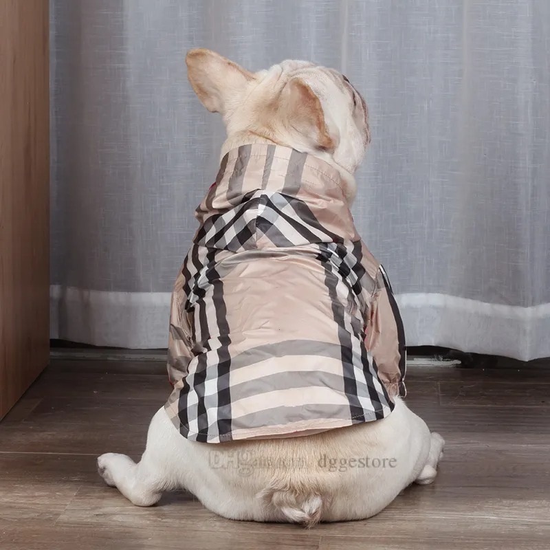 Simple Waterproof Trench Coat Fabric Plaid Pet Dog Clothes Raincoat Lightweight Windbreaker Hooded Jacket Teddy Schnauzer Bichon Frise Clothing