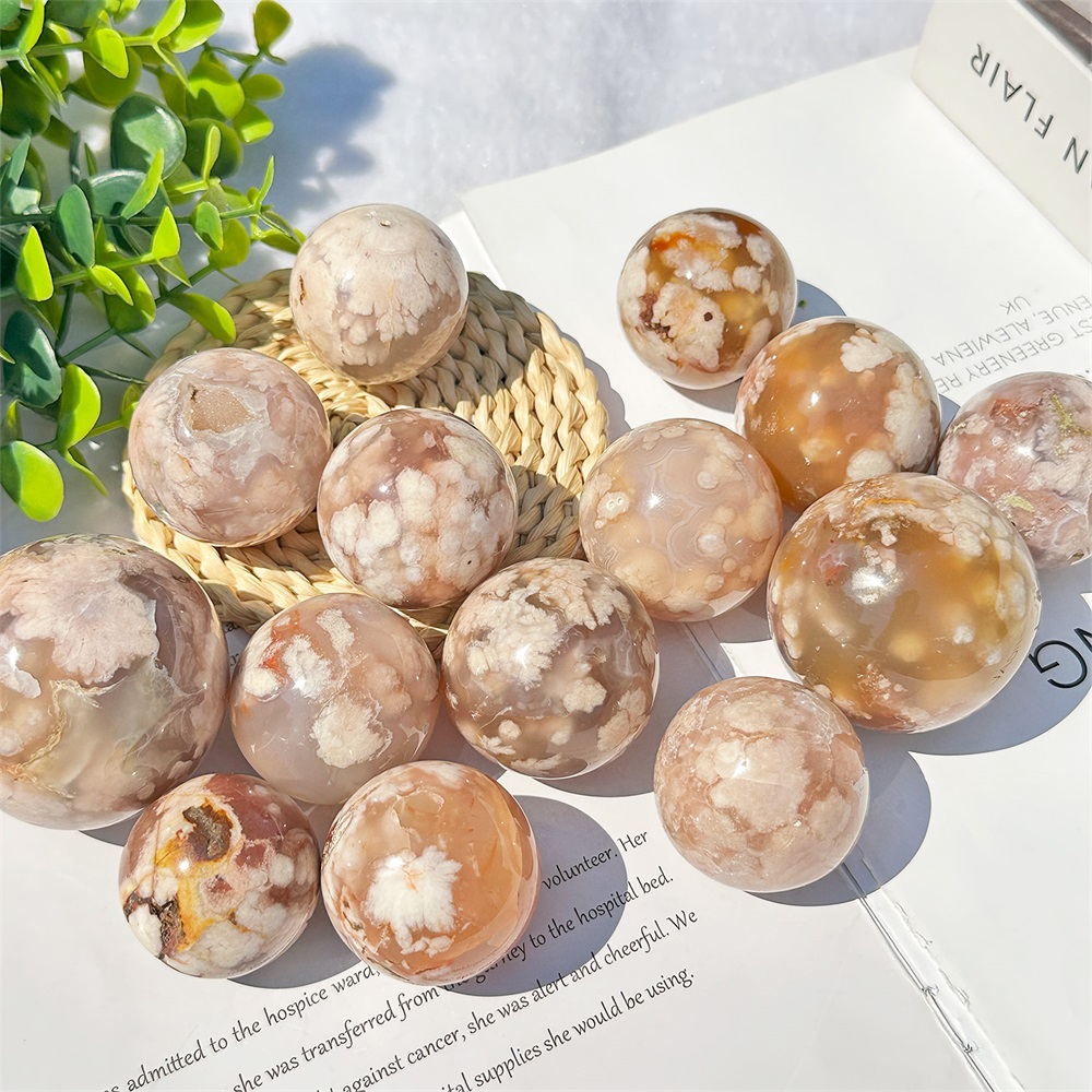 Reiki Healing Chakra Natural Craft Sakura Agate Ball Bead Quartz Mineral Crystals Tumbled Gemstones Handbit Hemdekoration Dhgarden