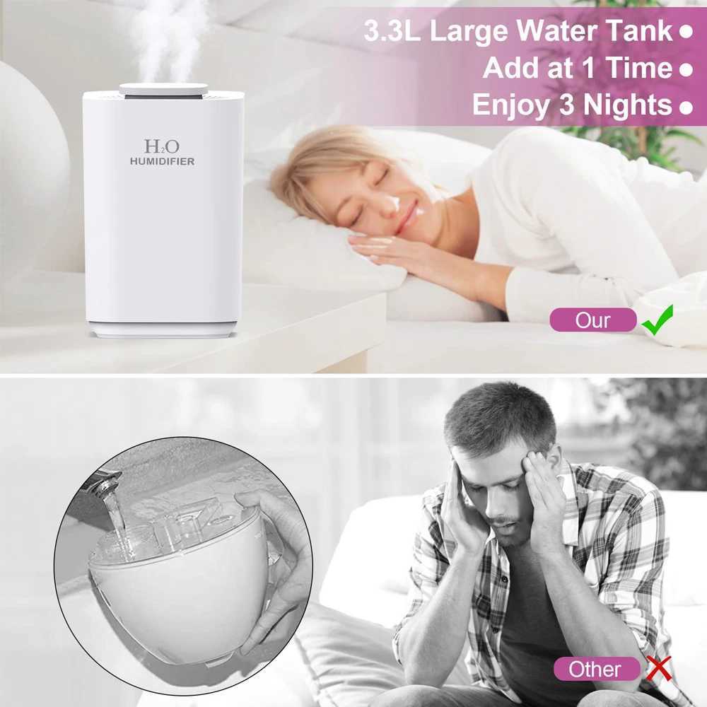 Luftfuktare luftfuktare för sovrum aroma diffusor ultraljud cool mist maker fogger sprayer dubbel munstycke 3.3L stor kapacitet luftfuktare yq240122