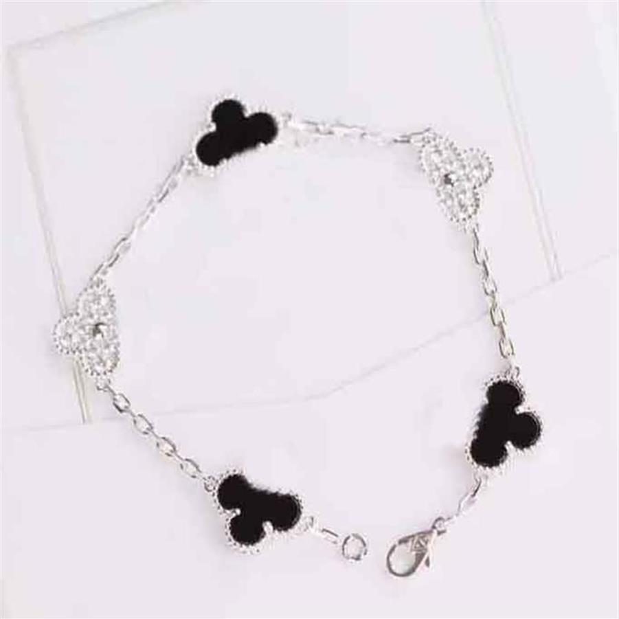 V gold material Luxurious quality five bracelet with diamond and black agate no change and no fade for women wedding jewelry gift 298C